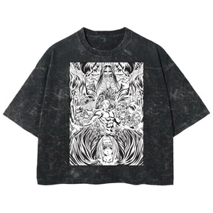 Playera streetwear premium de anime y gaming ExtraLife MX, corte boxy deluxe mineral wash heavyweight en color Acid Wash, moda urbana mexicana de culto.