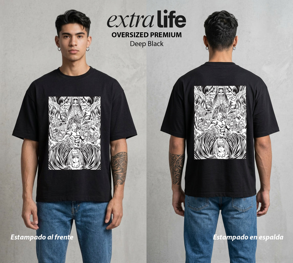 Mas Alla del Muro | El Titan Fundador #00096 - Playera Oversized Premium | Deep Black - Foto en modelo