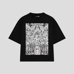 Playera streetwear premium de anime y gaming ExtraLife MX, corte oversized drop shoulder ligero y fresco en color Deep Black y Off-White, moda urbana mexicana de culto.
