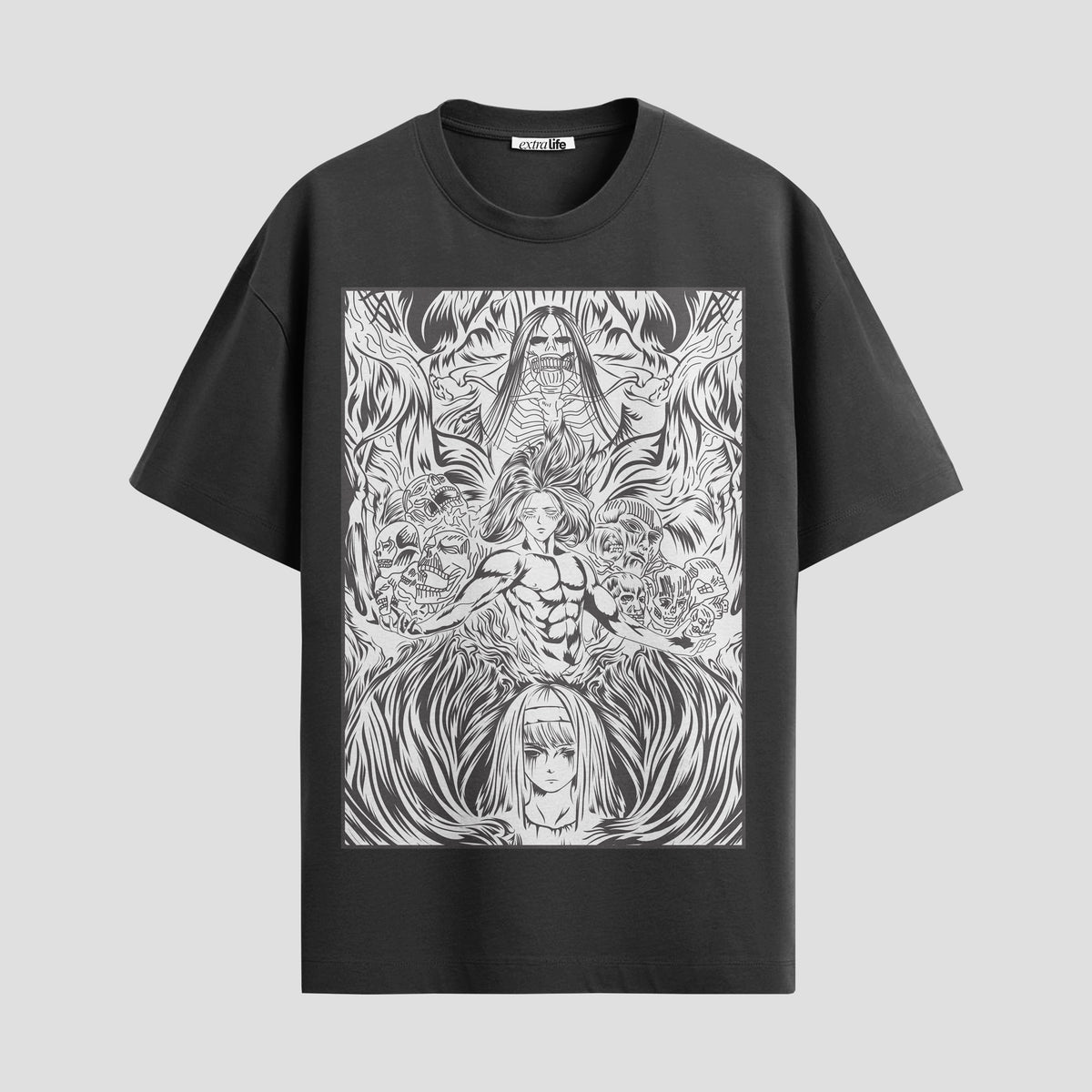 Playera urbana de anime y gaming ExtraLife MX, corte Classic Premium unisex ligero y transpirable en color Deep Black y Pure White, ropa de uso diario para gym y casual.