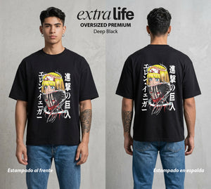 Mas Alla del Muro | La Voz de los Titanes #00097 - Playera Oversized Premium | Deep Black - Foto en modelo
