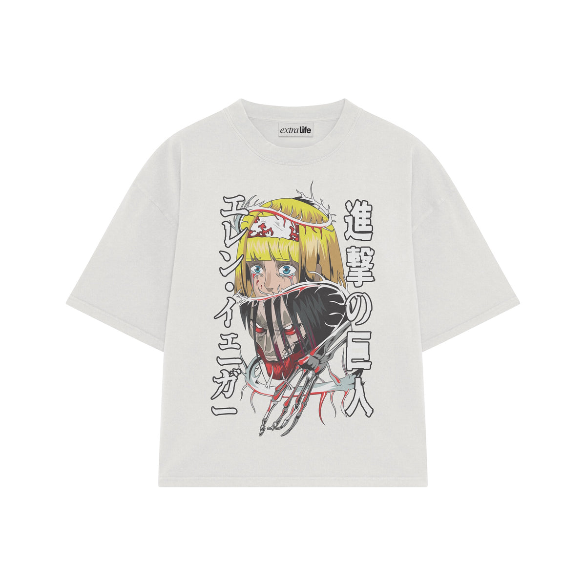 Playera streetwear premium de anime y gaming ExtraLife MX, corte oversized drop shoulder ligero y fresco en color Deep Black y Off-White, moda urbana mexicana de culto.