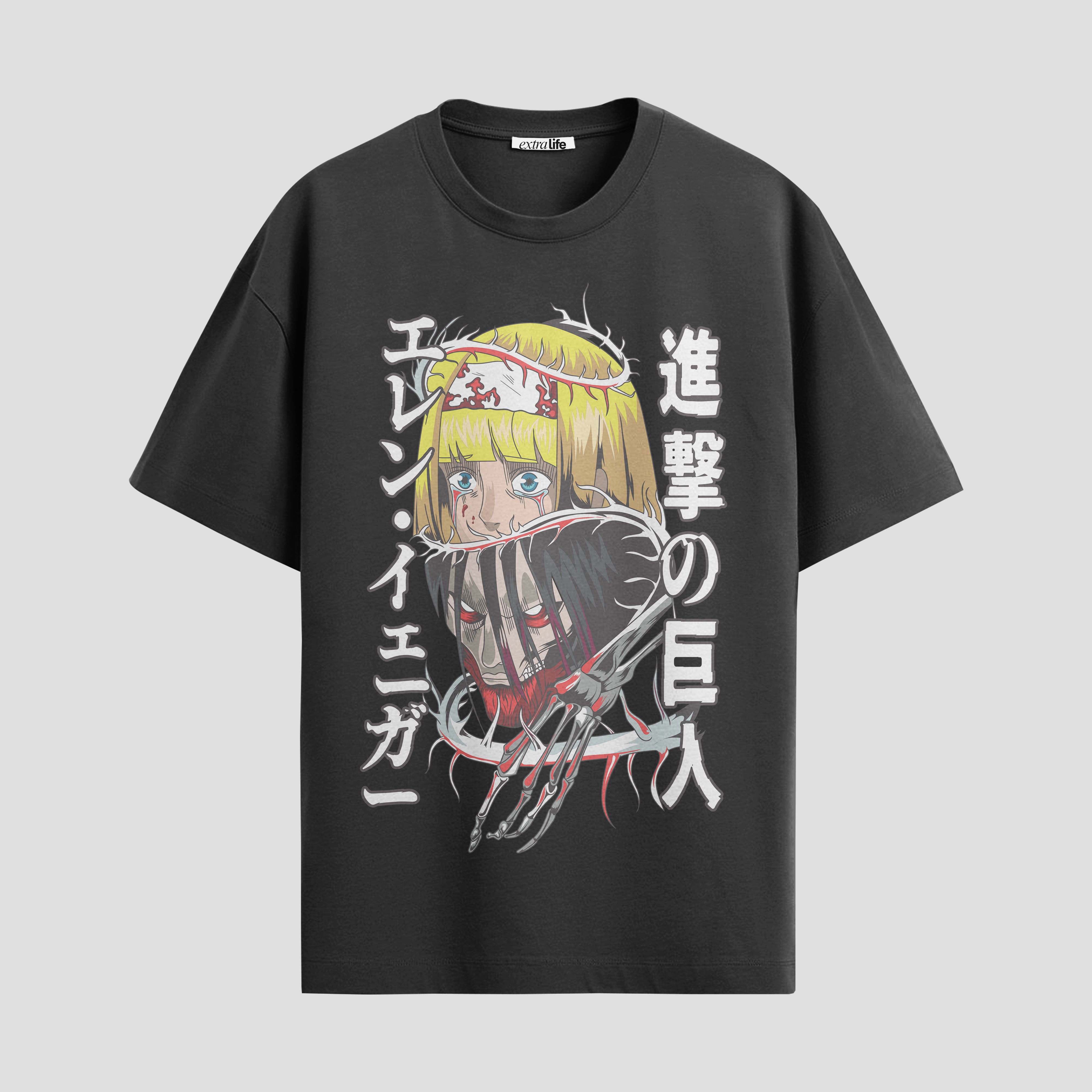 Playera urbana de anime y gaming ExtraLife MX, corte Standard Fit unisex ligero y transpirable en color Deep Black y Pure White, ropa de uso diario para gym y casual.