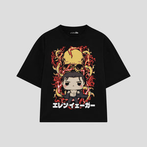 Playera streetwear premium de anime y gaming ExtraLife MX, corte boxy oversized drop shoulder heavyweight en color Deep Black y Off-White, moda urbana mexicana de culto.