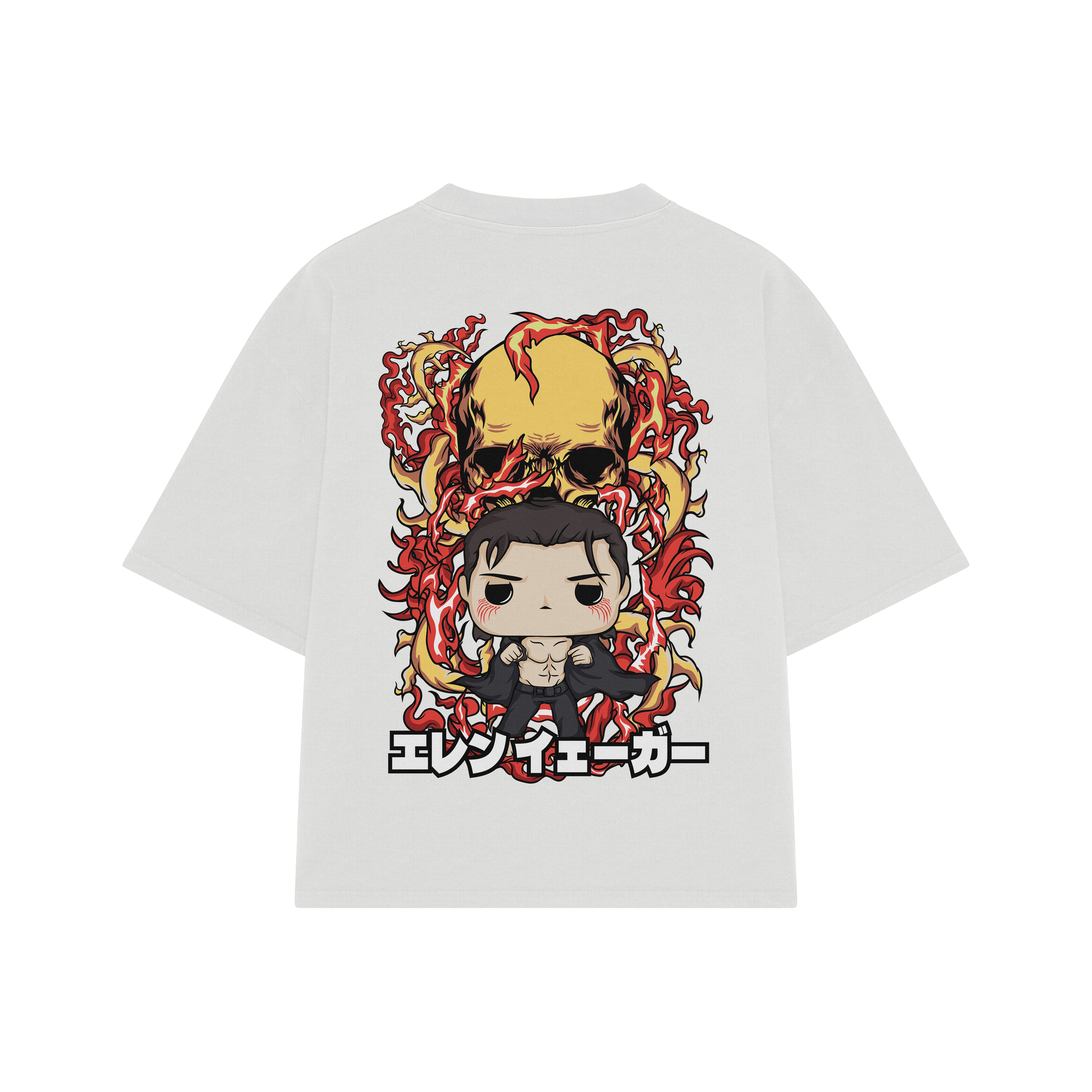 Playera streetwear premium de anime y gaming ExtraLife MX, corte boxy oversized drop shoulder heavyweight en color Deep Black y Off-White, moda urbana mexicana de culto.