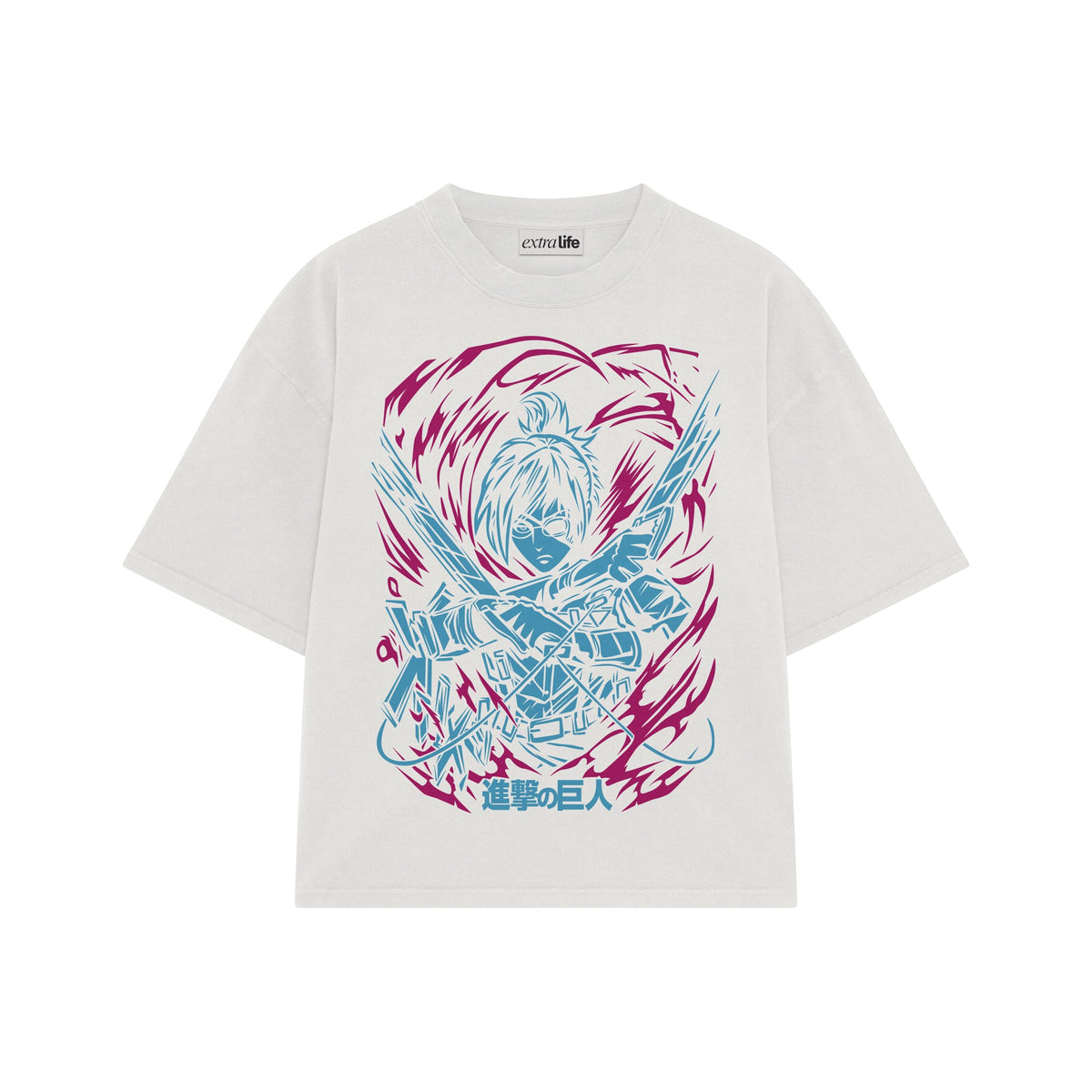Playera streetwear premium de anime y gaming ExtraLife MX, corte oversized drop shoulder ligero y fresco en color Deep Black y Off-White, moda urbana mexicana de culto.