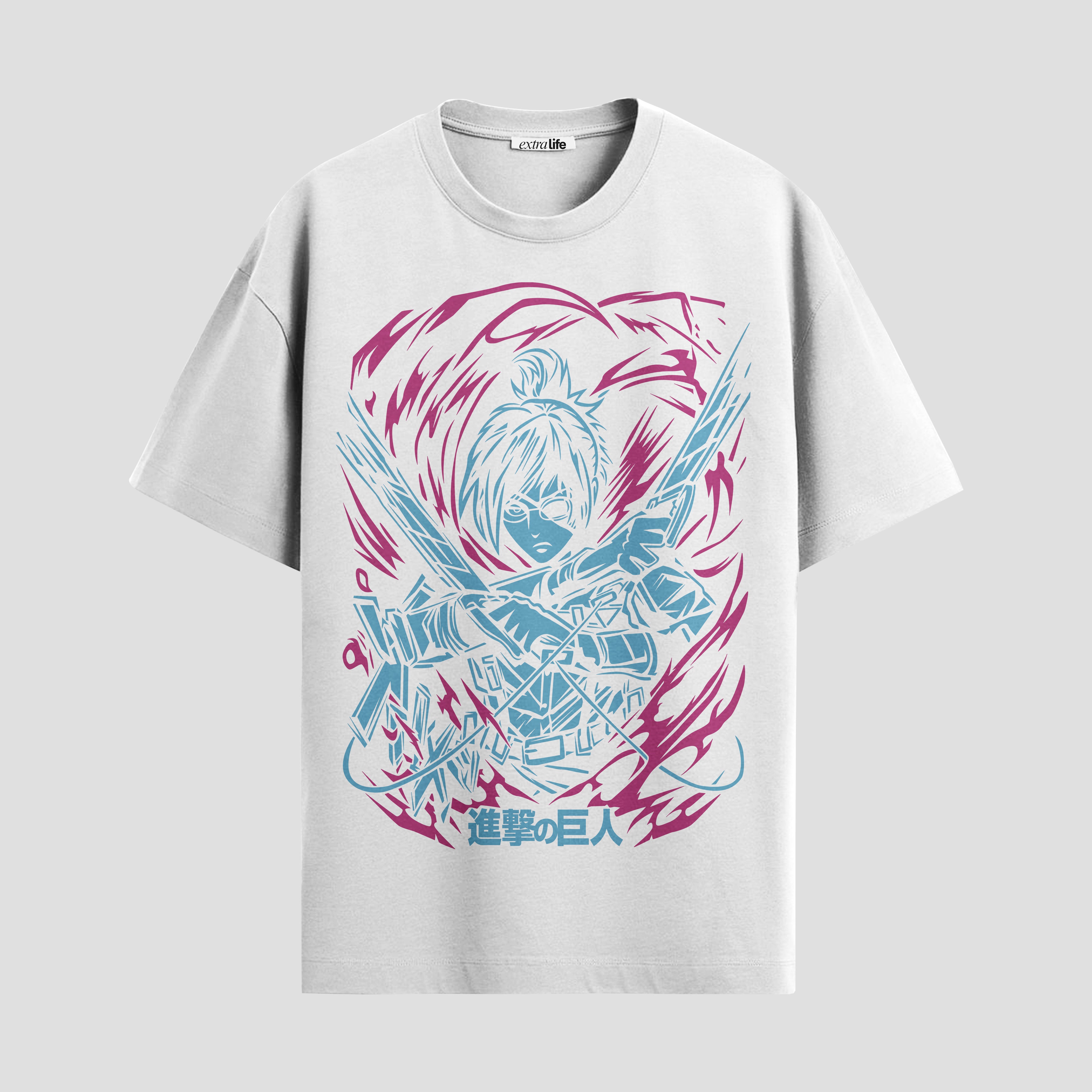 Playera urbana de anime y gaming ExtraLife MX, corte Standard Fit unisex ligero y transpirable en color Deep Black y Pure White, ropa de uso diario para gym y casual.