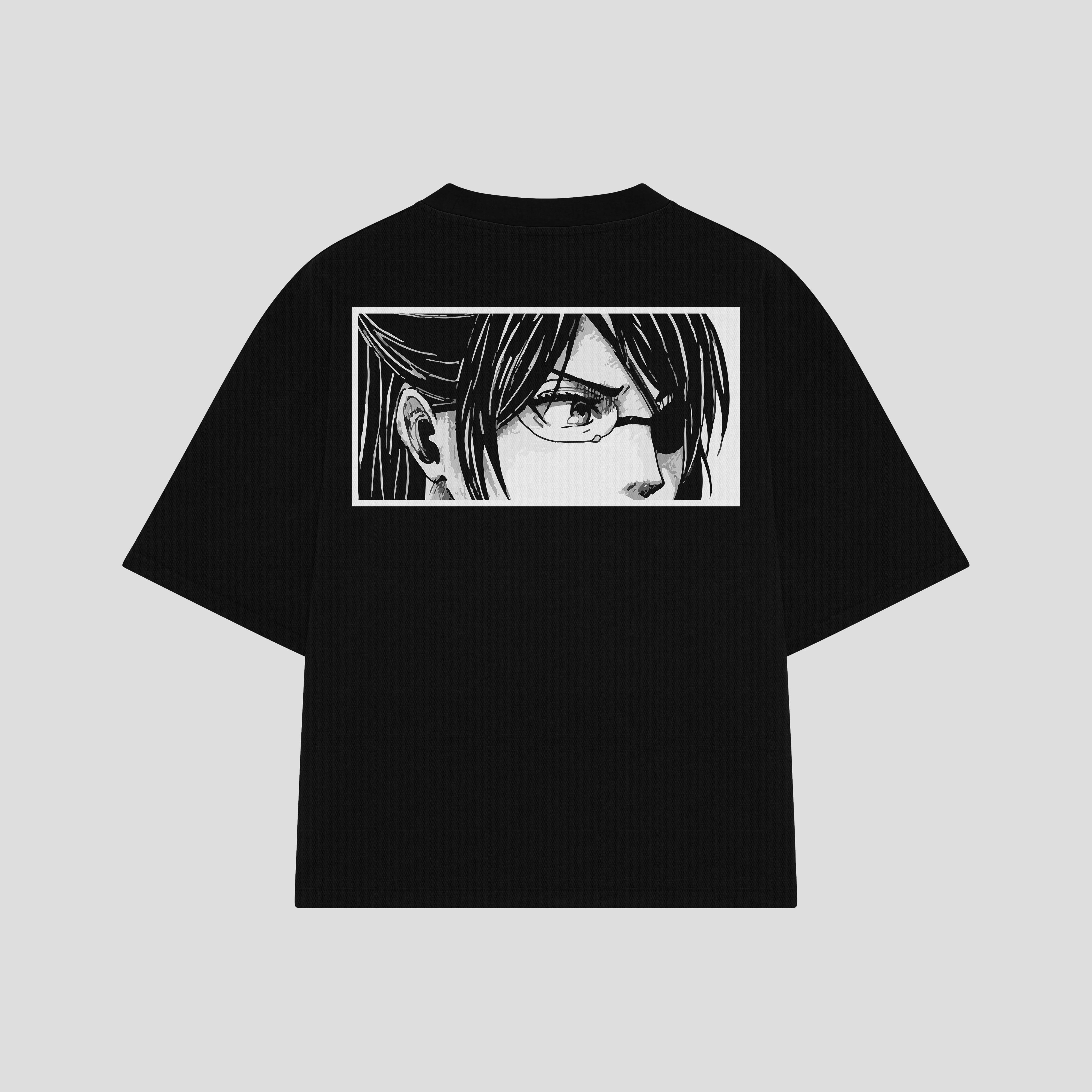 Playera streetwear premium de anime y gaming ExtraLife MX, corte boxy oversized drop shoulder heavyweight en color Deep Black y Off-White, moda urbana mexicana de culto.