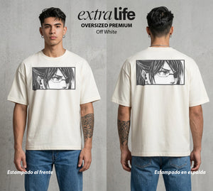Mas Alla del Muro | La Loca de los Titanes #00104 - Playera Oversized Premium | Off White - Foto en modelo