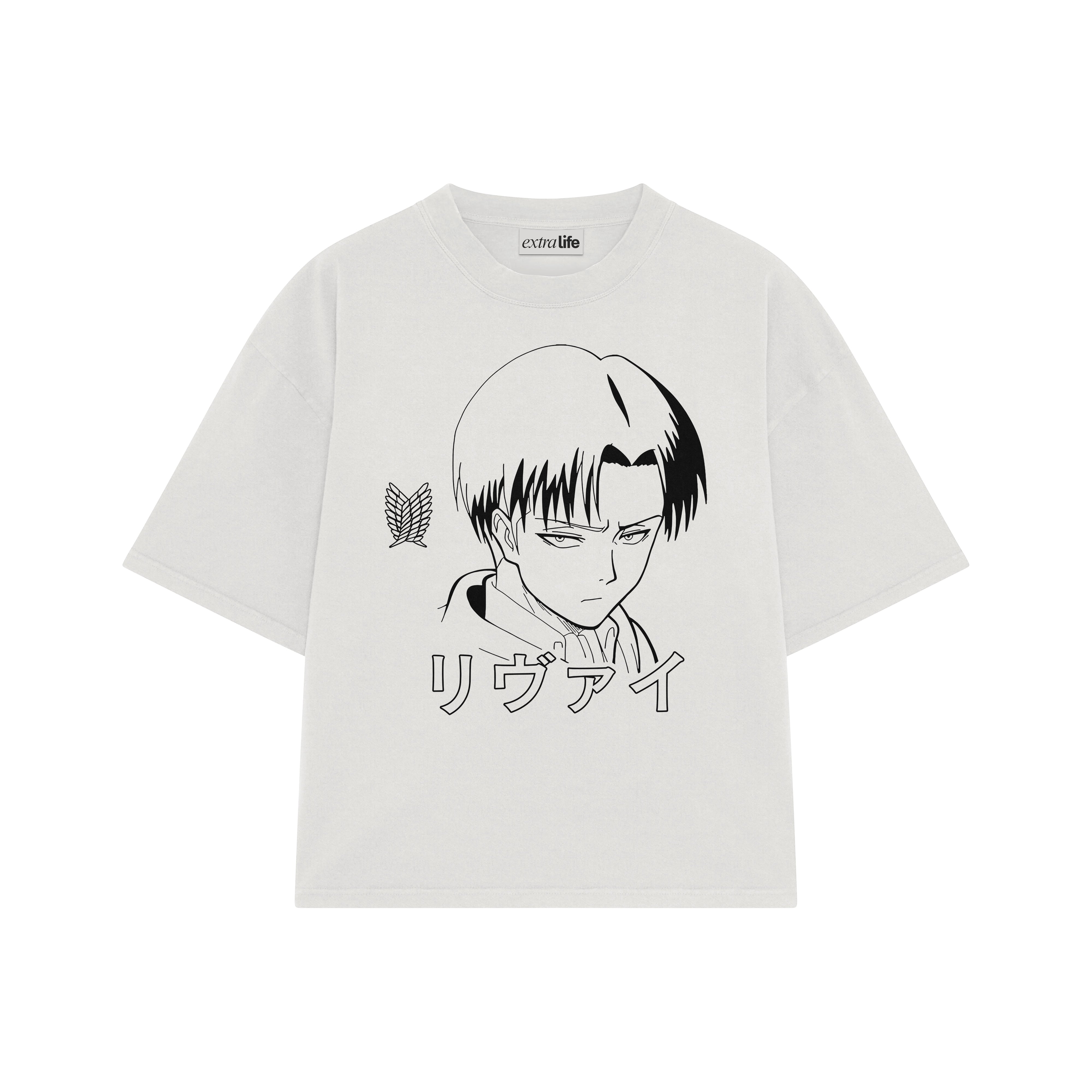 Playera streetwear premium de anime y gaming ExtraLife MX, corte boxy oversized drop shoulder heavyweight en color Deep Black y Off-White, moda urbana mexicana de culto.