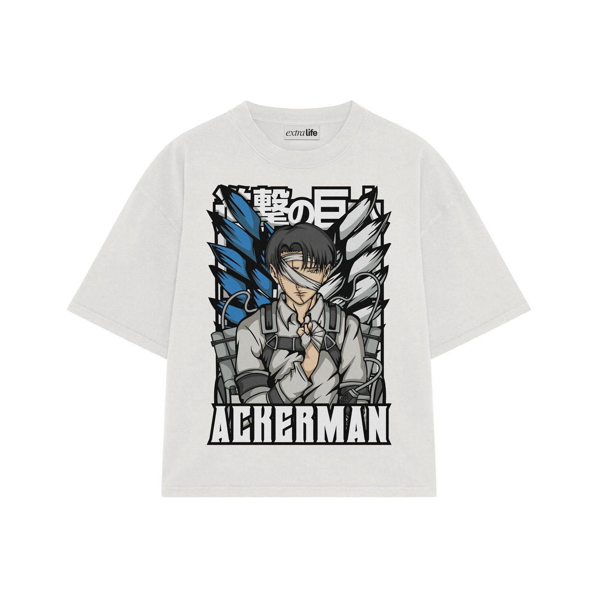 Playera streetwear premium de anime y gaming ExtraLife MX, corte oversized drop shoulder ligero y fresco en color Deep Black y Off-White, moda urbana mexicana de culto.