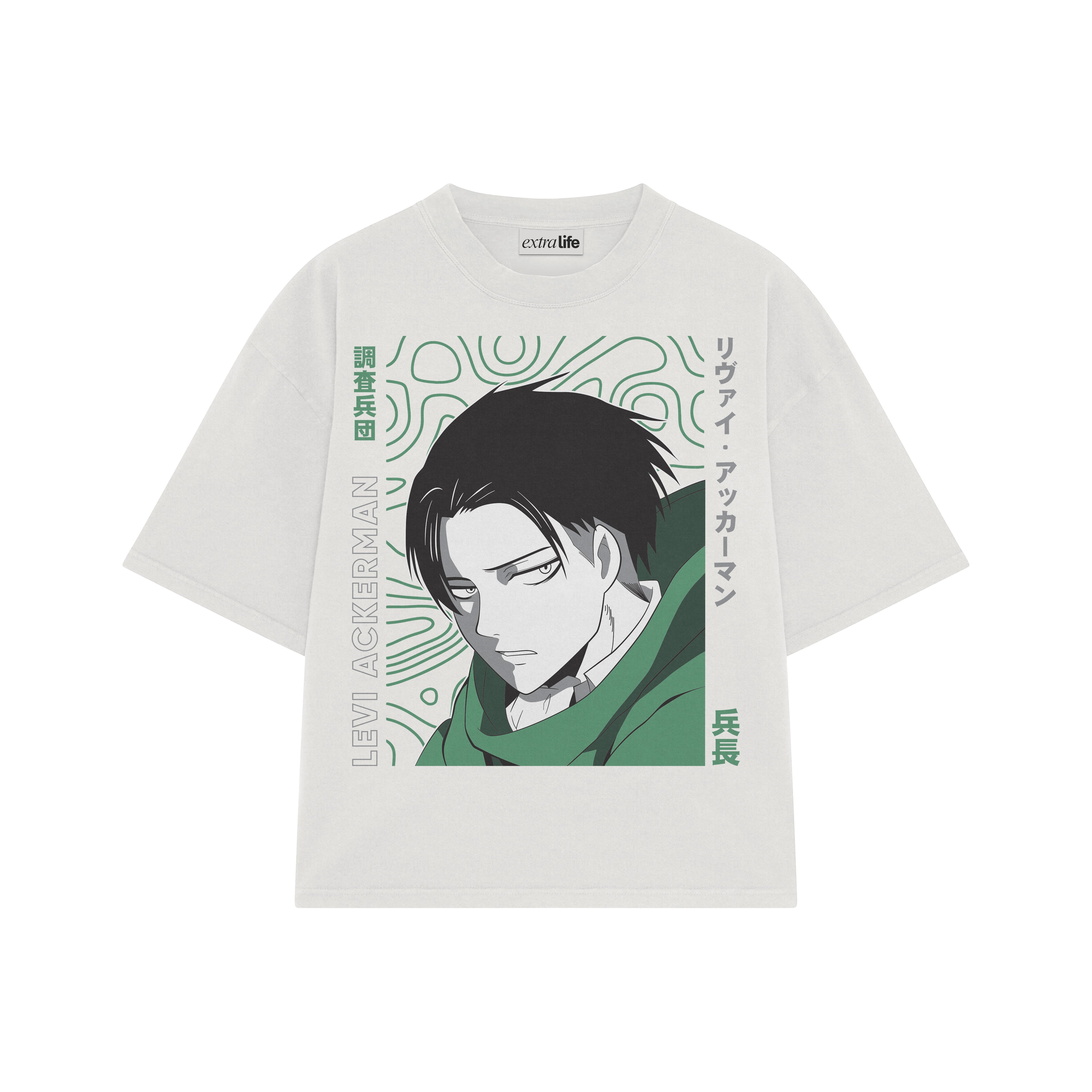 Playera streetwear premium de anime y gaming ExtraLife MX, corte boxy oversized drop shoulder heavyweight en color Deep Black y Off-White, moda urbana mexicana de culto.