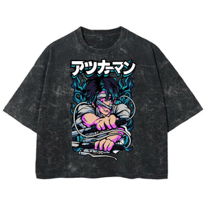 Playera streetwear premium de anime y gaming ExtraLife MX, corte boxy deluxe mineral wash heavyweight en color Acid Wash, moda urbana mexicana de culto.