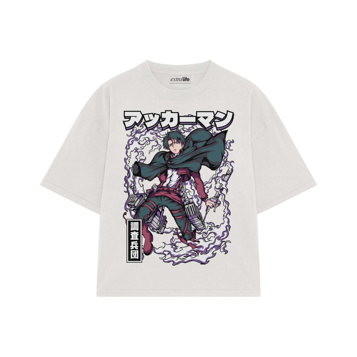 Playera streetwear premium de anime y gaming ExtraLife MX, corte oversized drop shoulder ligero y fresco en color Deep Black y Off-White, moda urbana mexicana de culto.
