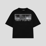 Playera streetwear premium de anime y gaming ExtraLife MX, corte boxy oversized drop shoulder heavyweight en color Deep Black y Off-White, moda urbana mexicana de culto.