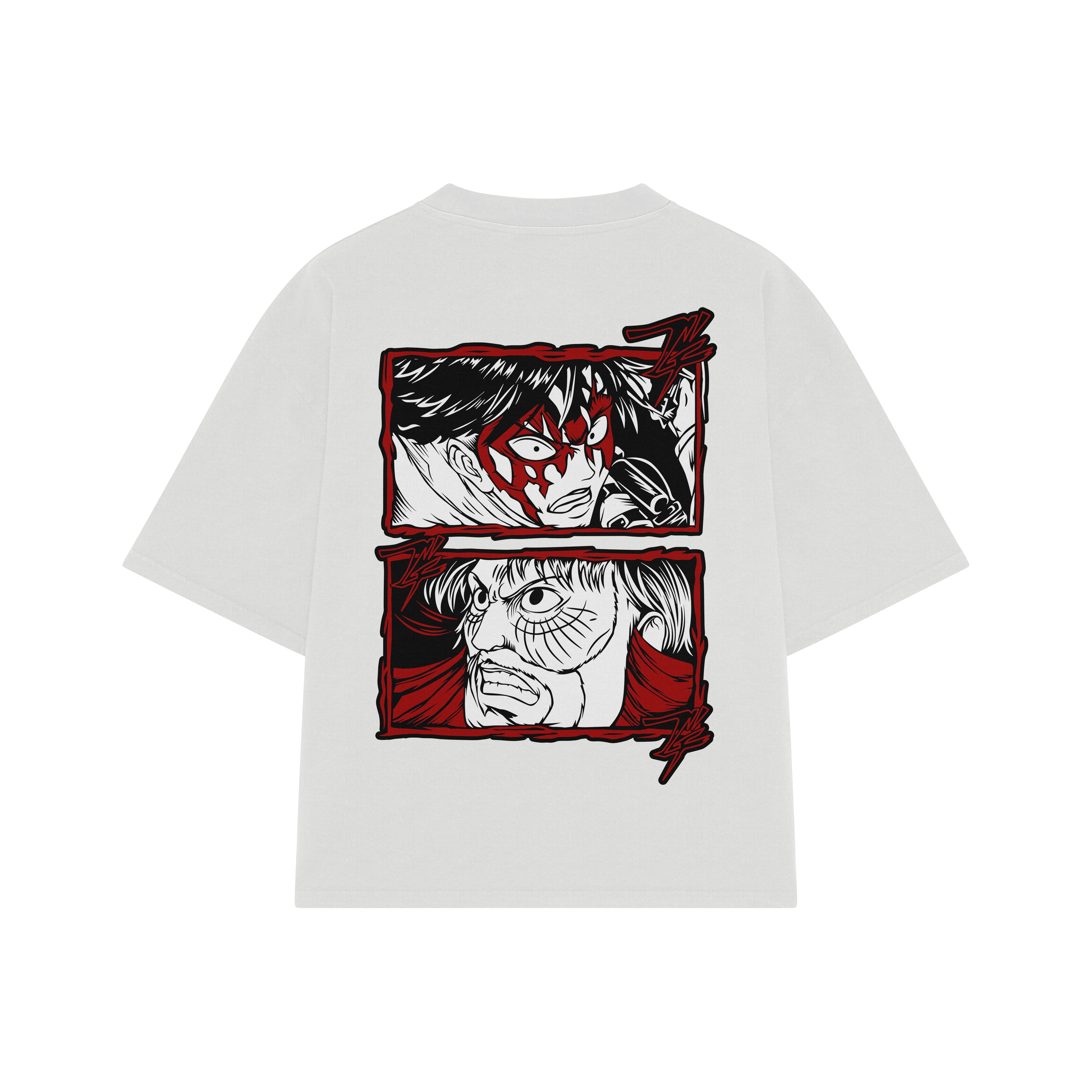 Playera streetwear premium de anime y gaming ExtraLife MX, corte boxy oversized drop shoulder heavyweight en color Deep Black y Off-White, moda urbana mexicana de culto.