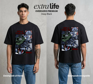 Mas Alla del Muro | El Capitan de Acero #00118 - Playera Oversized Premium | Deep Black - Foto en modelo