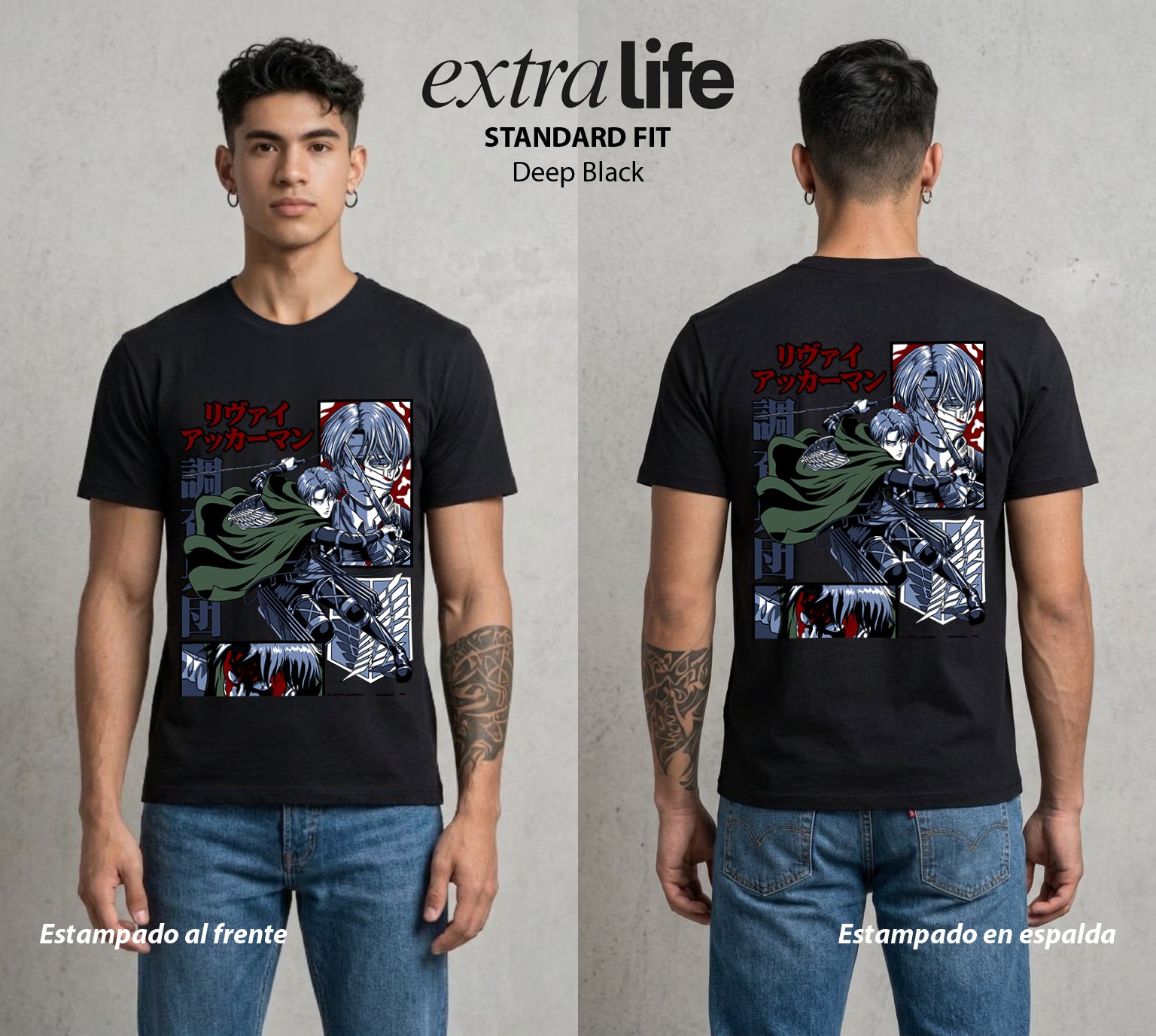 Mas Alla del Muro | El Capitan de Acero #00118 - Playera Standard Fit | Deep Black - Foto en modelo