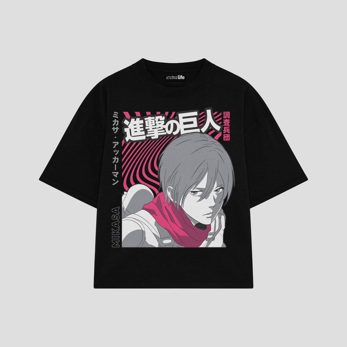 Playera streetwear premium de anime y gaming ExtraLife MX, corte oversized drop shoulder ligero y fresco en color Deep Black y Off-White, moda urbana mexicana de culto.