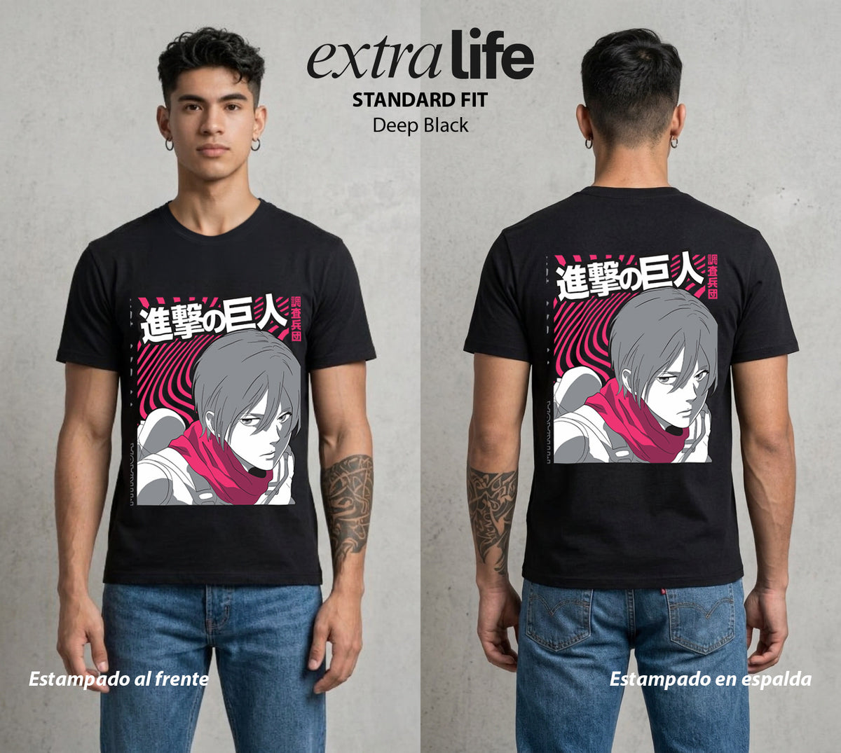 Mas Alla del Muro | Fuerza sin Par #00120 - Playera Classic Premium | Deep Black - Foto en modelo