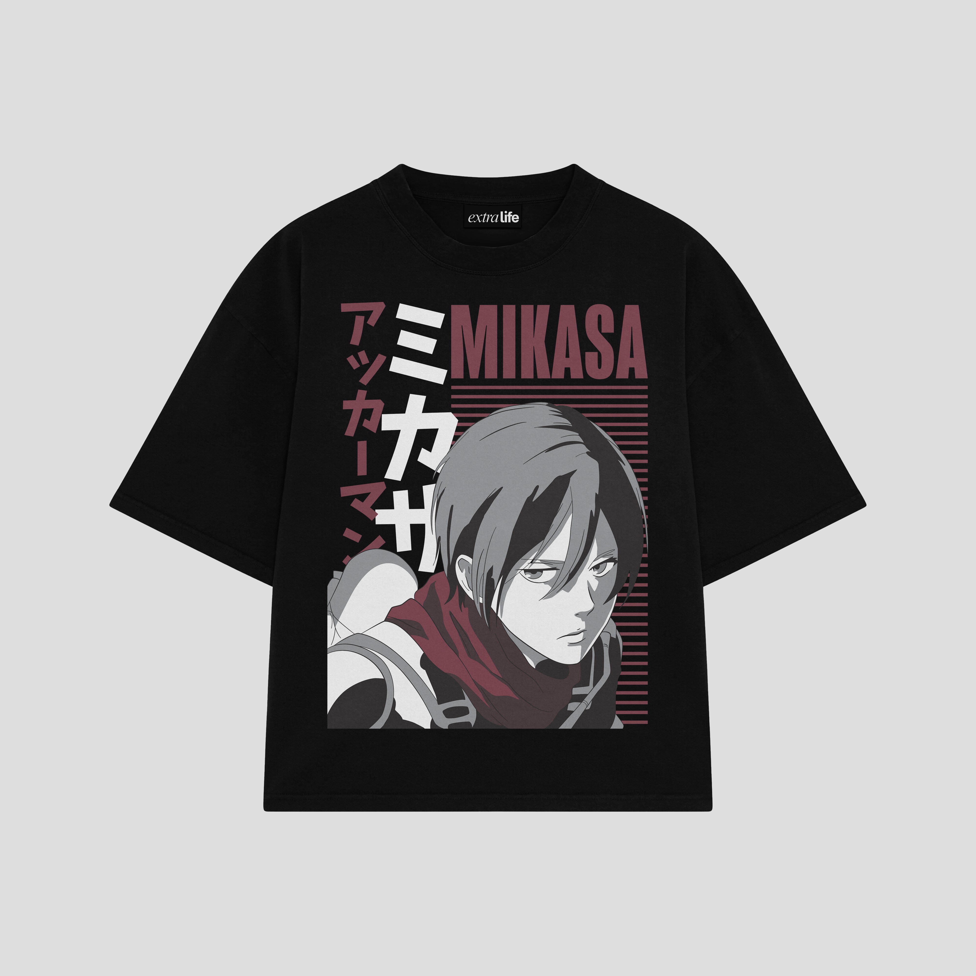Playera streetwear premium de anime y gaming ExtraLife MX, corte boxy oversized drop shoulder heavyweight en color Deep Black y Off-White, moda urbana mexicana de culto.