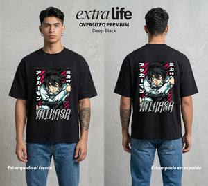 Mas Alla del Muro | El Acero del Amor #00122 - Playera Oversized Premium | Deep Black - Foto en modelo