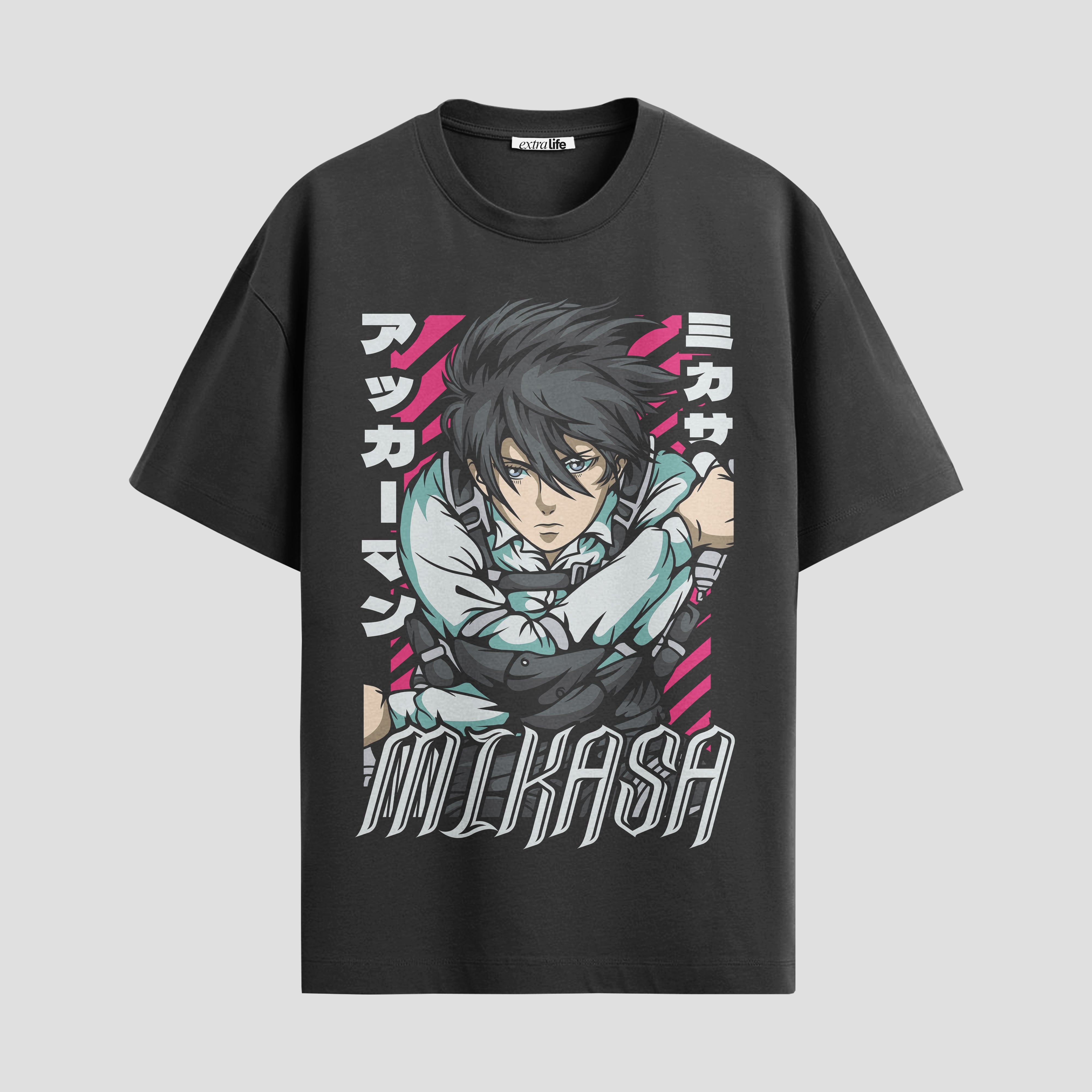 Playera urbana de anime y gaming ExtraLife MX, corte Standard Fit unisex ligero y transpirable en color Deep Black y Pure White, ropa de uso diario para gym y casual.