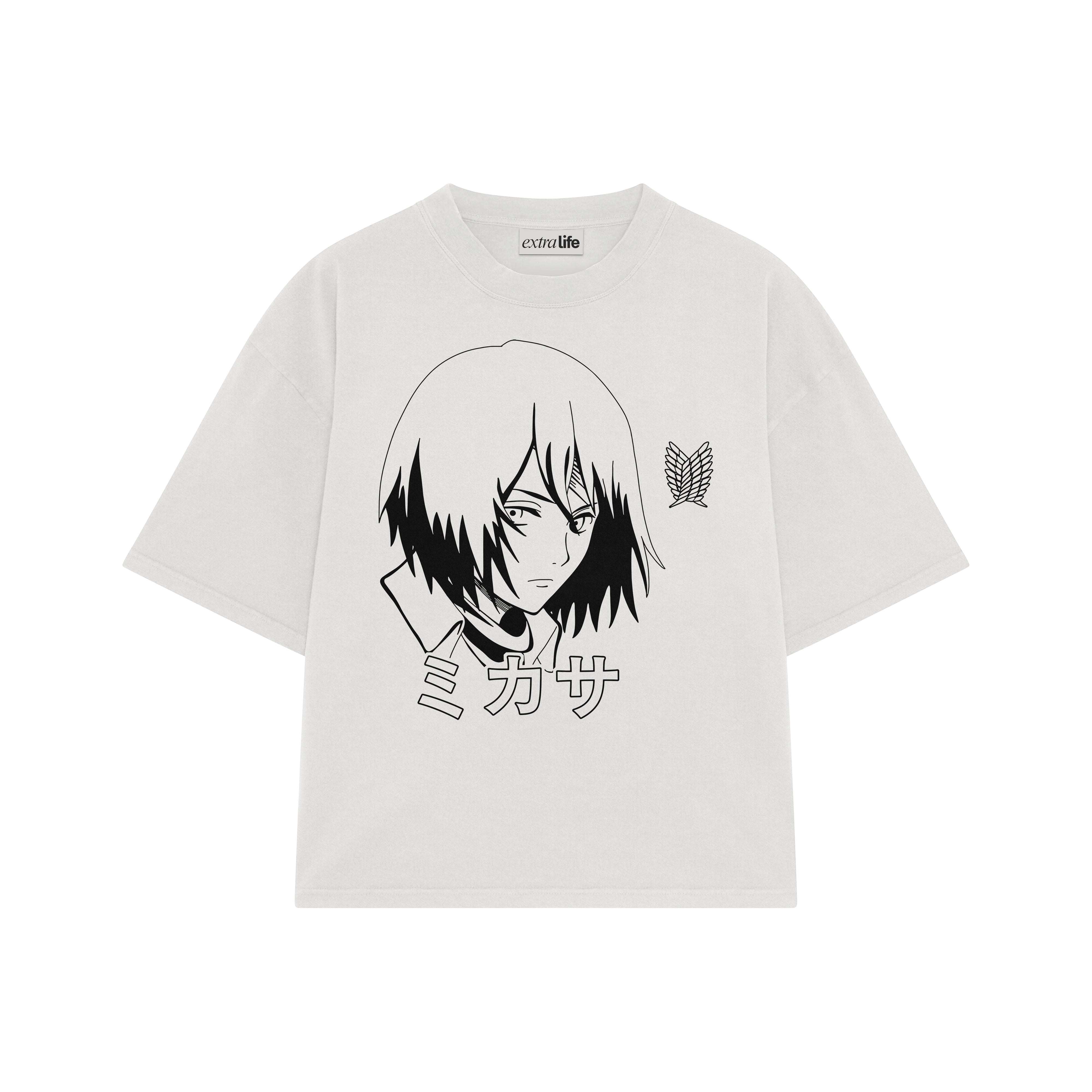 Playera streetwear premium de anime y gaming ExtraLife MX, corte boxy oversized drop shoulder heavyweight en color Deep Black y Off-White, moda urbana mexicana de culto.