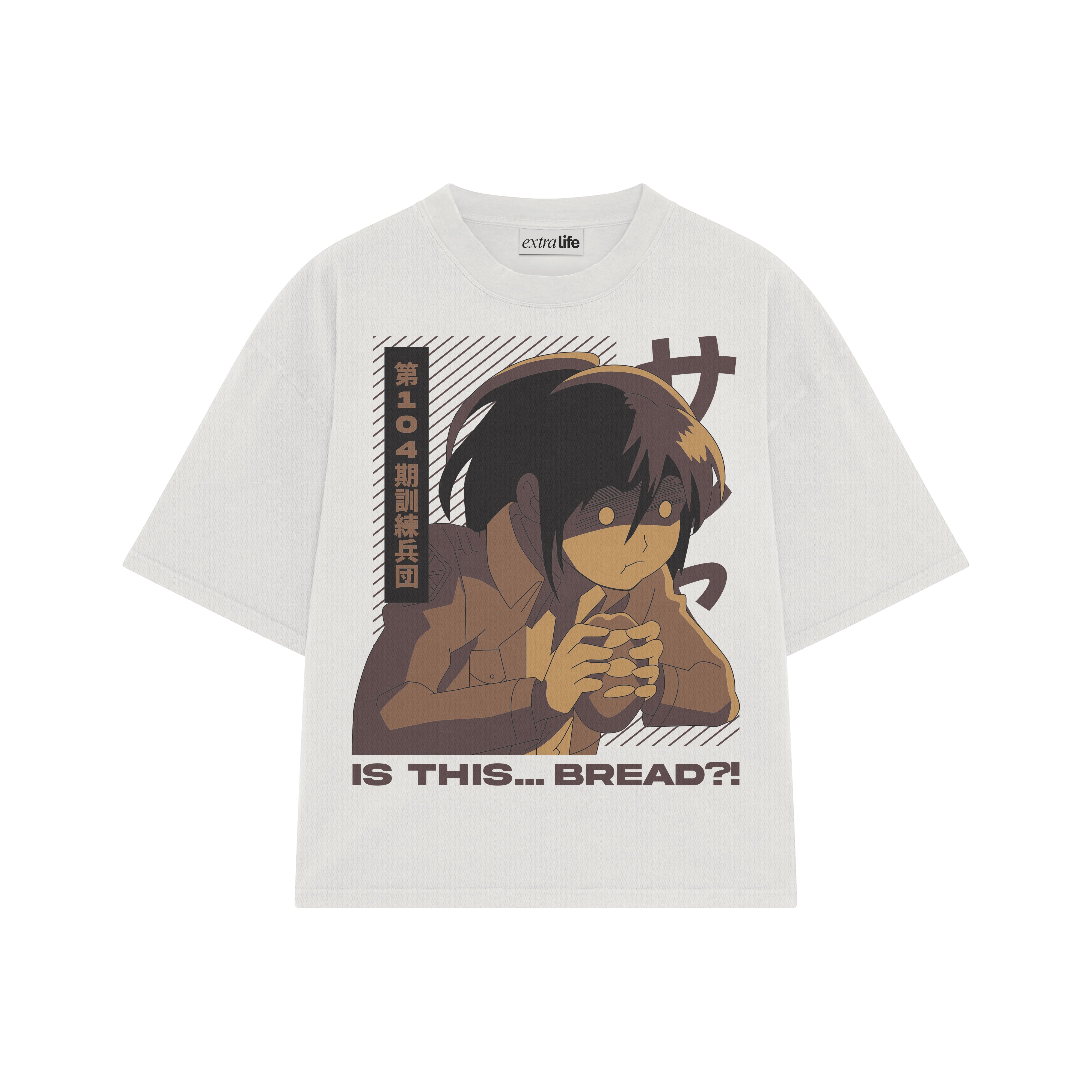 Playera streetwear premium de anime y gaming ExtraLife MX, corte boxy oversized drop shoulder heavyweight en color Deep Black y Off-White, moda urbana mexicana de culto.