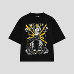 Playera streetwear premium de anime y gaming ExtraLife MX, corte oversized drop shoulder ligero y fresco en color Deep Black y Off-White, moda urbana mexicana de culto.