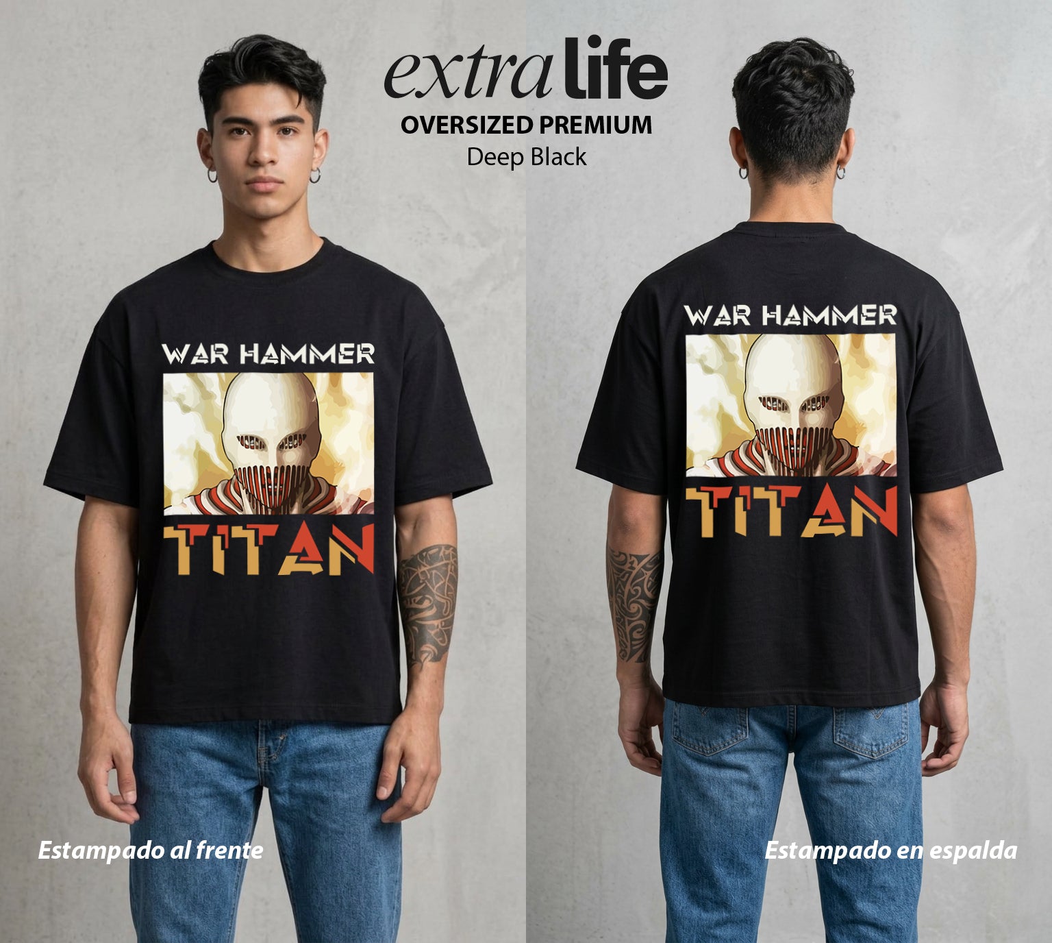 Mas Alla del Muro | El Martillo de Guerra #00135 - Playera Oversized Premium | Deep Black - Foto en modelo