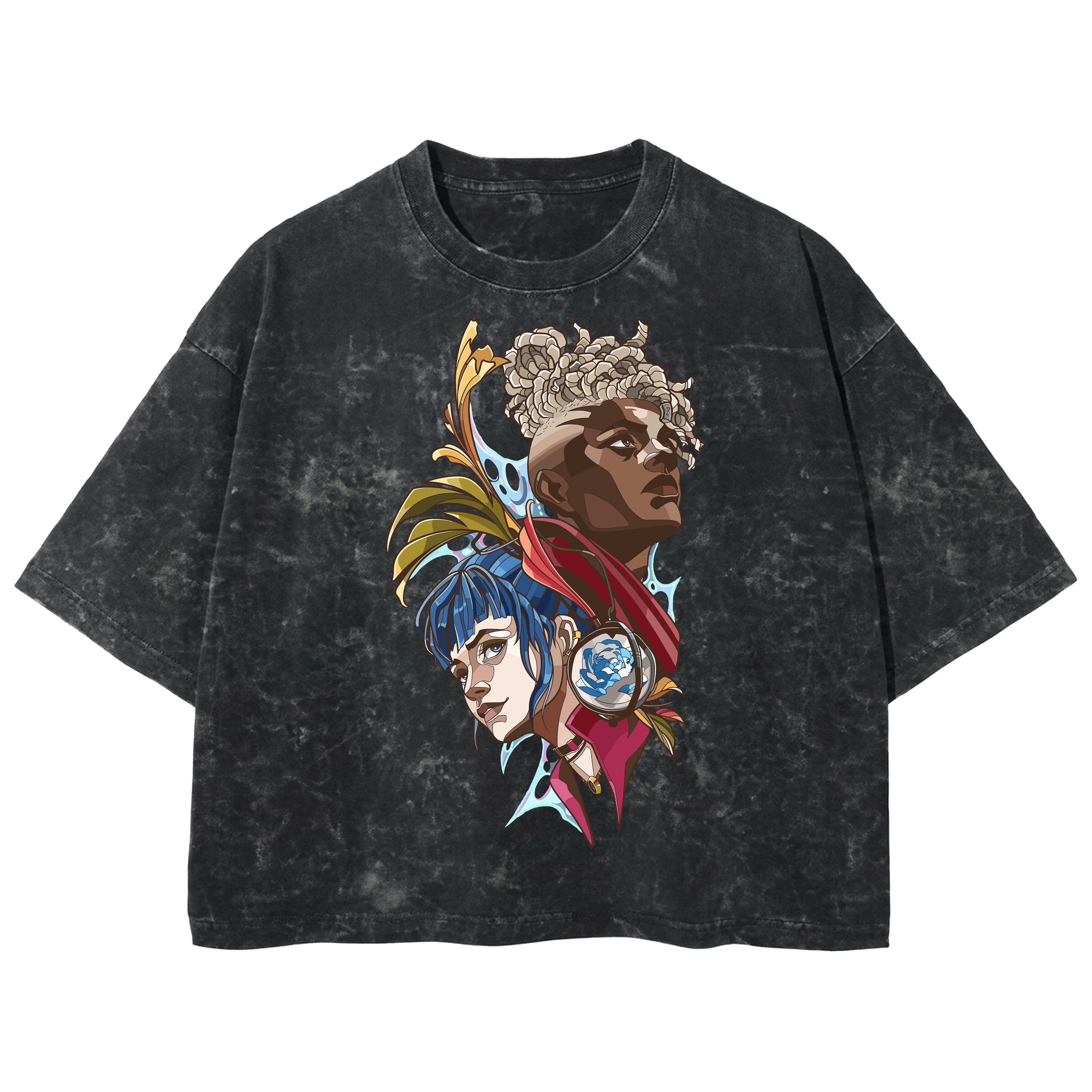 Playera streetwear premium de anime y gaming ExtraLife MX, corte boxy deluxe mineral wash heavyweight en color Acid Wash, moda urbana mexicana de culto.