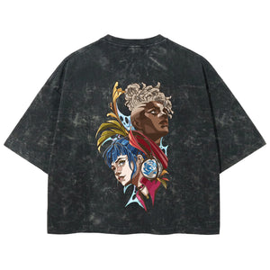 Playera streetwear premium de anime y gaming ExtraLife MX, corte boxy deluxe mineral wash heavyweight en color Acid Wash, moda urbana mexicana de culto.