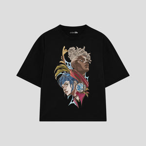 Playera streetwear premium de anime y gaming ExtraLife MX, corte oversized drop shoulder ligero y fresco en color Deep Black y Off-White, moda urbana mexicana de culto.