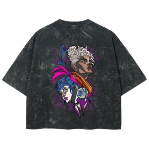 Playera streetwear premium de anime y gaming ExtraLife MX, corte boxy deluxe mineral wash heavyweight en color Acid Wash, moda urbana mexicana de culto.