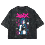 Playera streetwear premium de anime y gaming ExtraLife MX, corte boxy deluxe mineral wash heavyweight en color Acid Wash, moda urbana mexicana de culto.