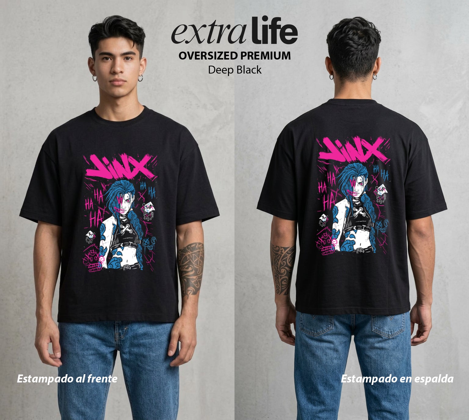 La Ciudad Dividida | La Caos de Piltover #00141 - Playera Oversized Premium | Deep Black - Foto en modelo