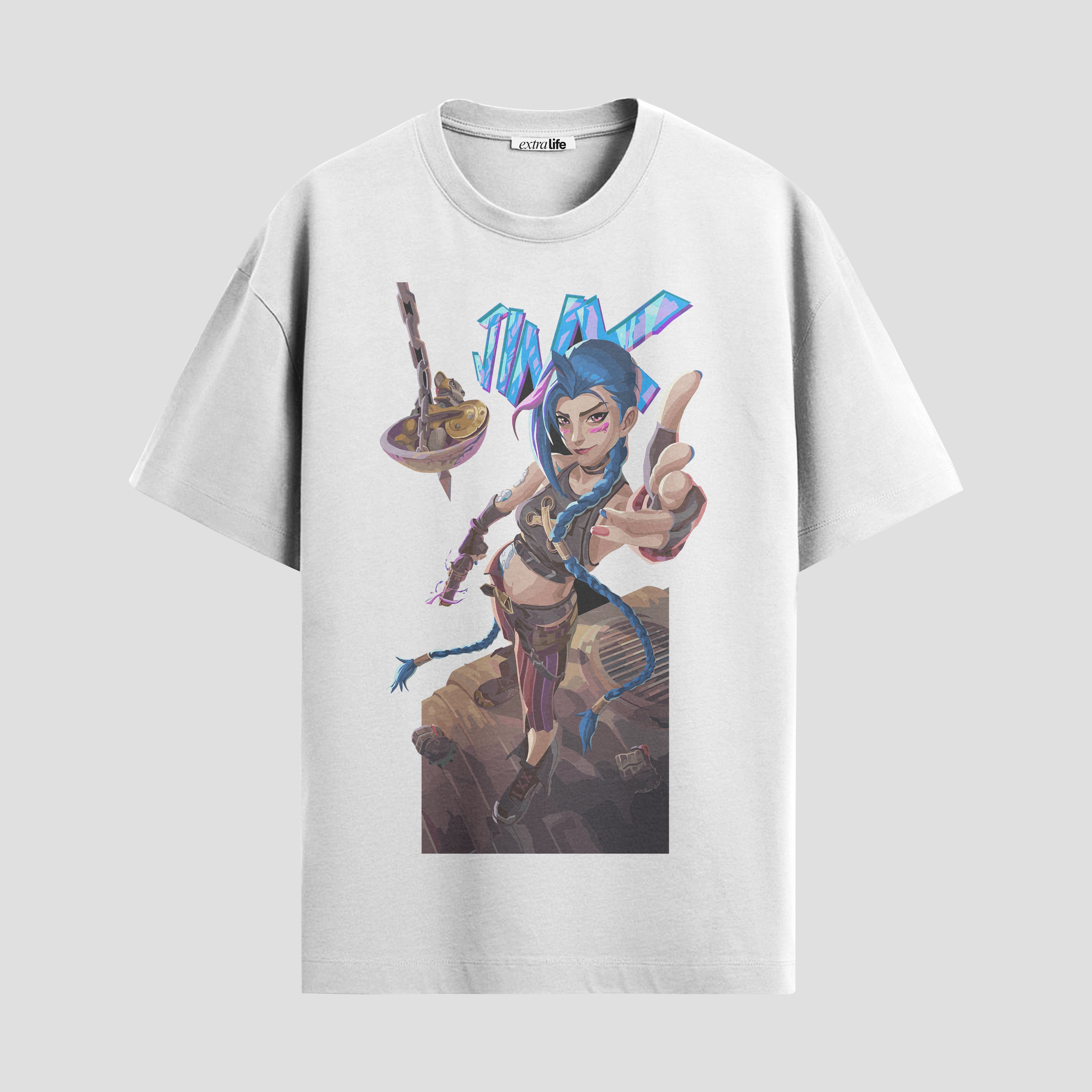 Playera urbana de anime y gaming ExtraLife MX, corte Standard Fit unisex ligero y transpirable en color Deep Black y Pure White, ropa de uso diario para gym y casual.