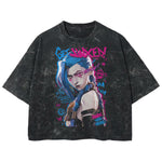 Playera streetwear premium de anime y gaming ExtraLife MX, corte boxy deluxe mineral wash heavyweight en color Acid Wash, moda urbana mexicana de culto.