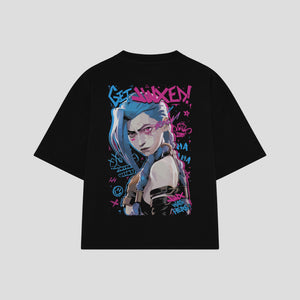 Playera streetwear premium de anime y gaming ExtraLife MX, corte boxy oversized drop shoulder heavyweight en color Deep Black y Off-White, moda urbana mexicana de culto.