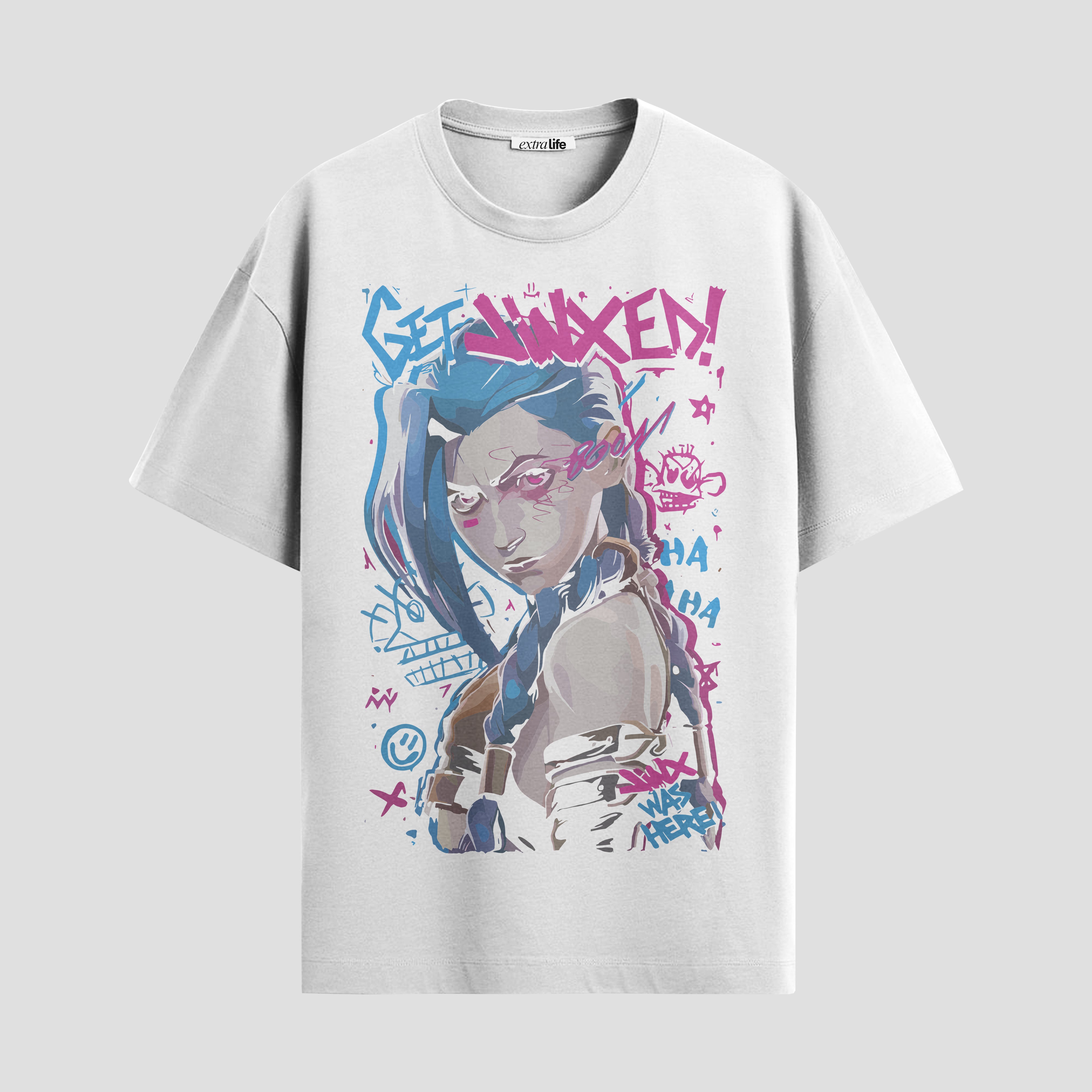Playera urbana de anime y gaming ExtraLife MX, corte Standard Fit unisex ligero y transpirable en color Deep Black y Pure White, ropa de uso diario para gym y casual.