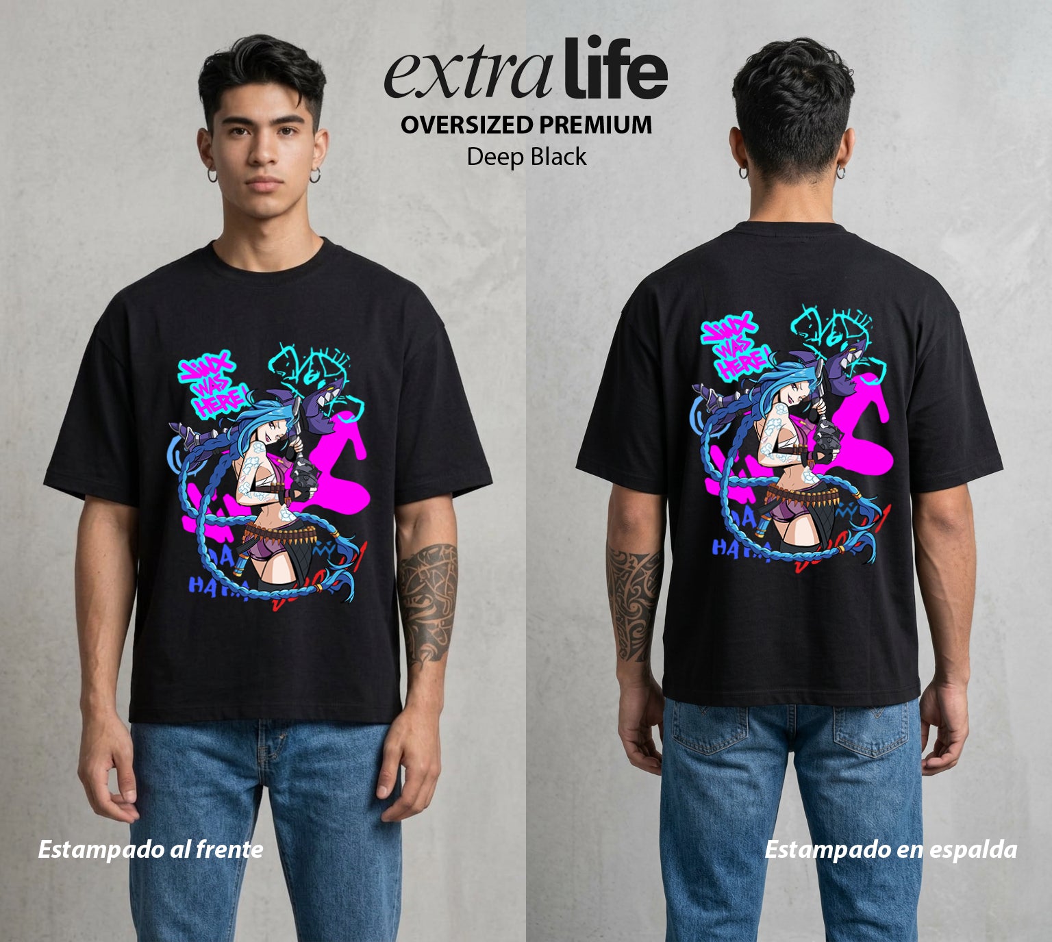 La Ciudad Dividida | La Caos de Piltover #00145 - Playera Oversized Premium | Deep Black - Foto en modelo