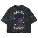 Playera streetwear premium de anime y gaming ExtraLife MX, corte boxy deluxe mineral wash heavyweight en color Acid Wash, moda urbana mexicana de culto.