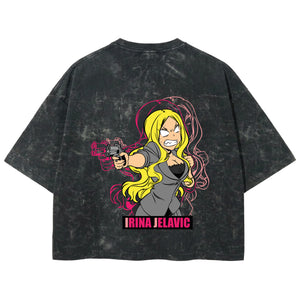 Playera streetwear premium de anime y gaming ExtraLife MX, corte boxy deluxe mineral wash heavyweight en color Acid Wash, moda urbana mexicana de culto.