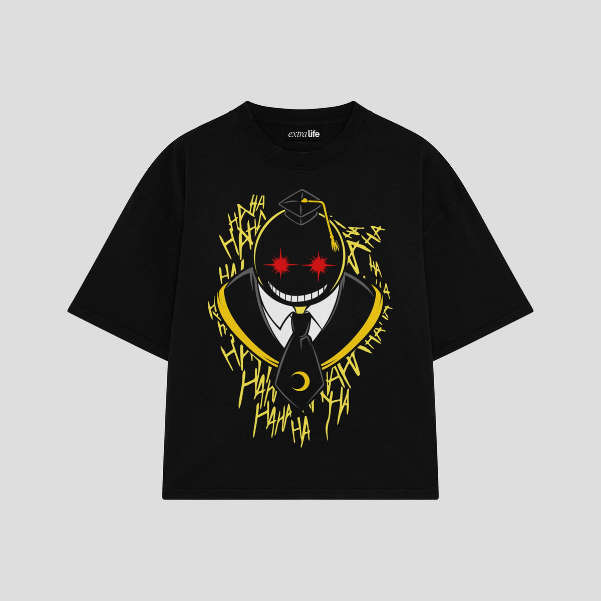 Playera streetwear premium de anime y gaming ExtraLife MX, corte oversized drop shoulder ligero y fresco en color Deep Black y Off-White, moda urbana mexicana de culto.