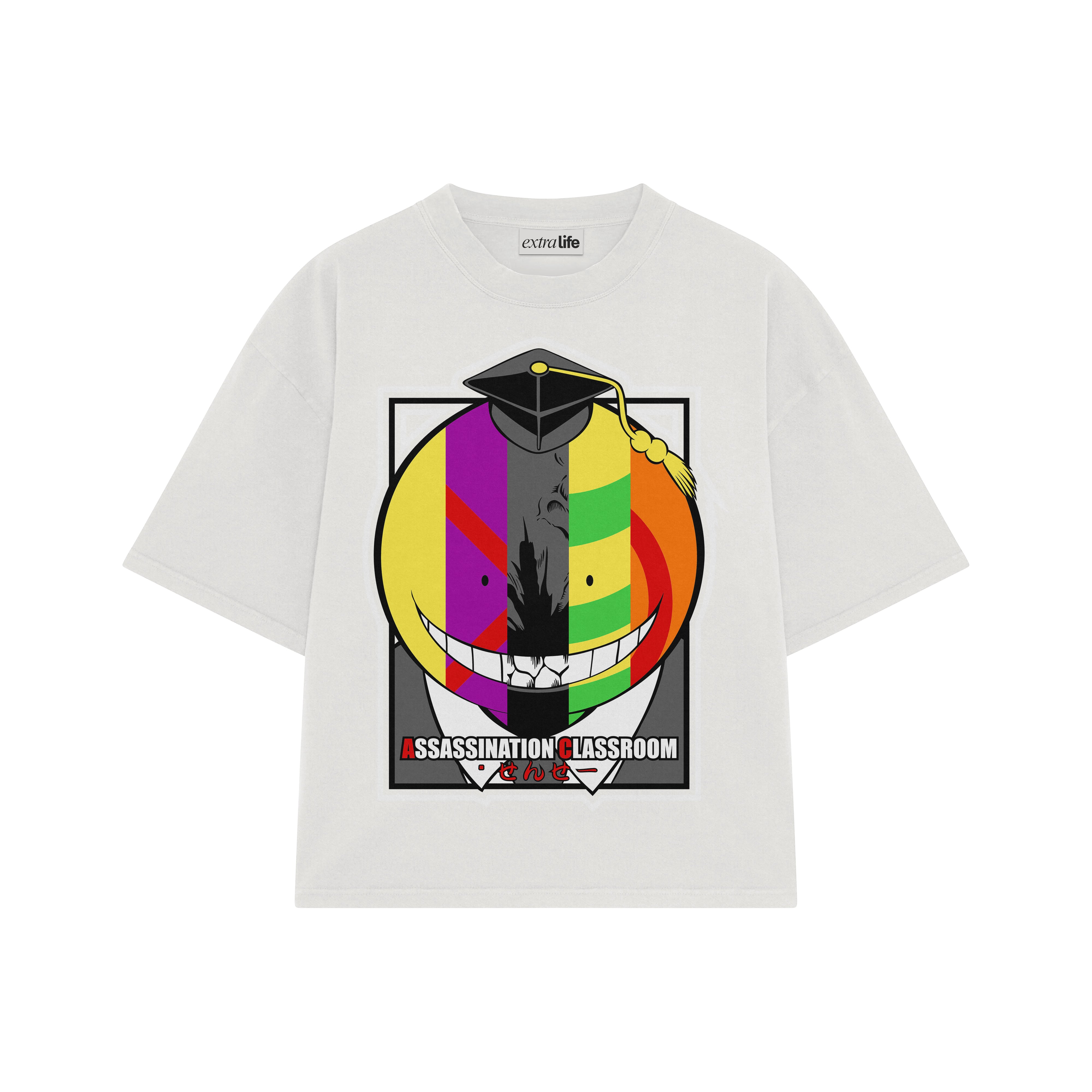 Playera streetwear premium de anime y gaming ExtraLife MX, corte boxy oversized drop shoulder heavyweight en color Deep Black y Off-White, moda urbana mexicana de culto.