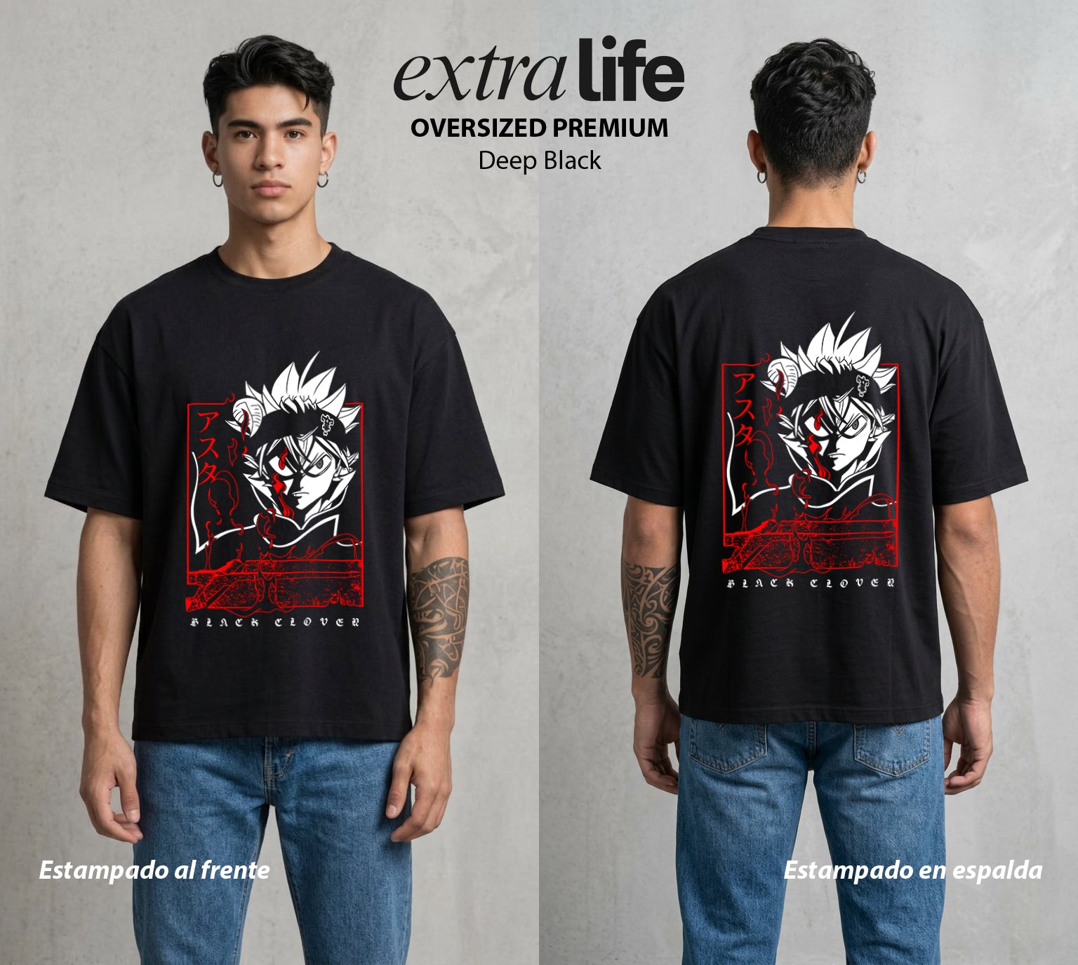 El Trebol Magico | Asta #00154 - Playera Oversized Premium | Deep Black - Foto en modelo