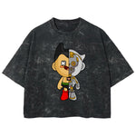 Playera streetwear premium de anime y gaming ExtraLife MX, corte boxy deluxe mineral wash heavyweight en color Acid Wash, moda urbana mexicana de culto.
