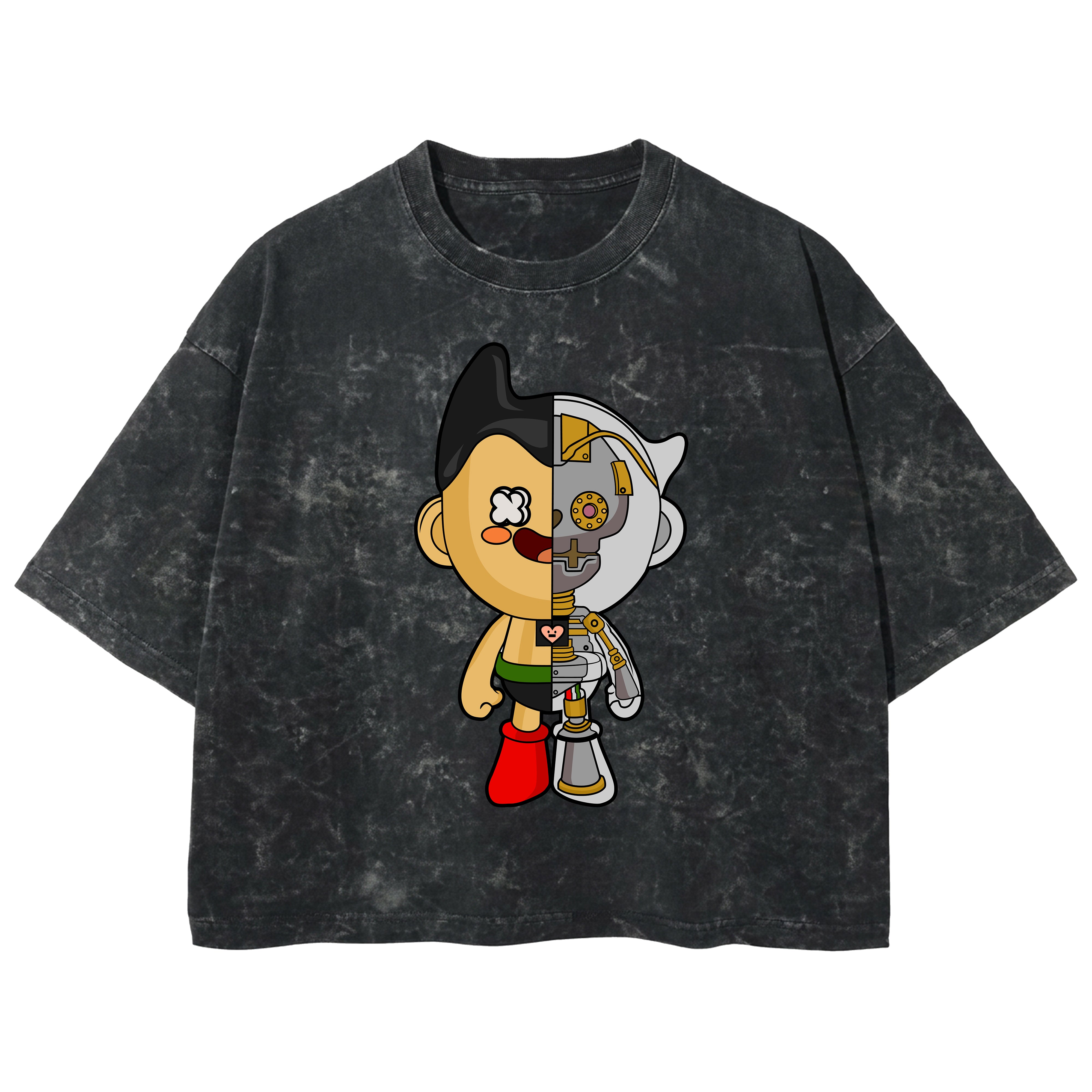 Playera streetwear premium de anime y gaming ExtraLife MX, corte boxy deluxe mineral wash heavyweight en color Acid Wash, moda urbana mexicana de culto.