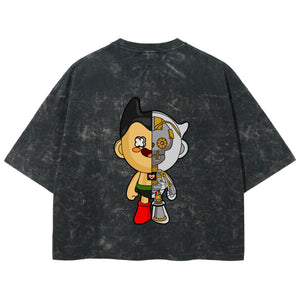 Playera streetwear premium de anime y gaming ExtraLife MX, corte boxy deluxe mineral wash heavyweight en color Acid Wash, moda urbana mexicana de culto.